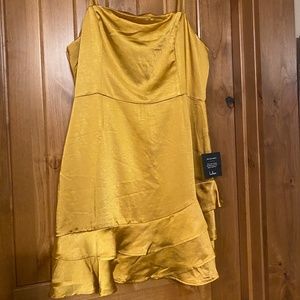 Lulu's New With Tags Gold Mustard Yellow Ruffle Cocktail Dress size L